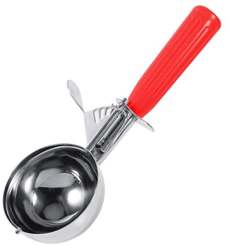 Ice Cream Spoon, Stainless Steel Ice Cream Spoon Fruit Scoop Ice Cream Scoop Practical Ice Cream Spoon with Plastic Handle Home Kitchen Tool(5.2CM Red)