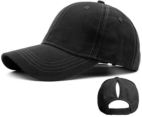 Ruyosn Basecap Damen Cap Zopf High Ponytail Cap Damen Pferdeschwanz Cap Damen Sommer Damen Kappe Sommer Kappe Damen Pferdeschwanz Sonnenschutz Hip hop Cap Baumwolle Cappy Schwarz