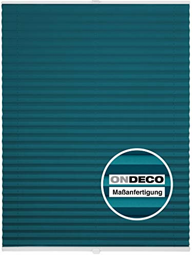ondeco Plissee Klemmfix auf Maß für alle Fenster innen, ohne Bohren, Montage Klemmträger Sonnenschutz Sichtschutz Rollo Blickdicht Petrol B: 101-110 cm, H: 101-150 cm