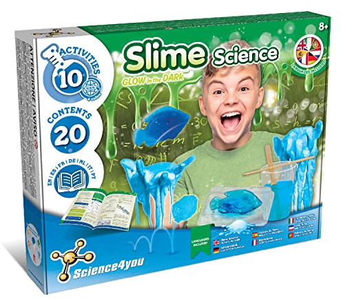 Science4you Kit Slime per Bambini, Bagliore nel Buio - Laboratorio de Slime per Bambina e Bambino, Kit Slime fai da te Completo, 10+ Esperimentis, Giochi Asmr, Regalo per Bambini 7 8 9+ Anni
