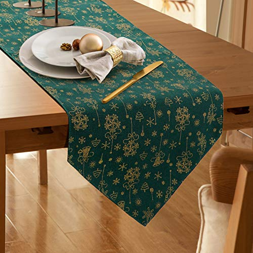 Dremisland Weihnachten Tischläufer Grün Baum Schneeflocke Heißprägen Design Weihnachts Tischdeko Tischdecke Table Runner Tischwäsche für Zuhause Esstisch Dekoration Kommode Schals