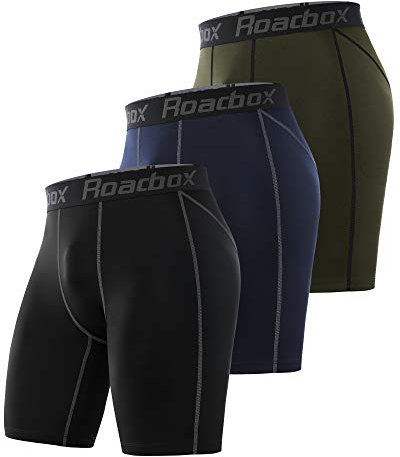 Roadbox 3er Pack Herren Kompressionsshorts, Schnelltrocknendes Baselayer Unterhose Tights Kurz Laufunterwäsche (as3, Alpha, x_l, Regular, Regular, 3er Pack: Schwarz,Marineblau,Grün)