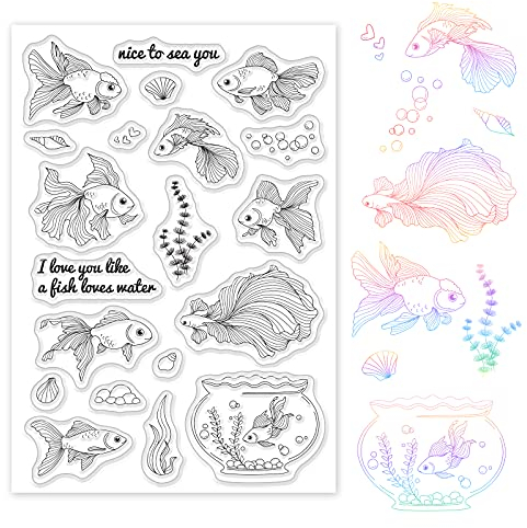 GLOBLELAND Goldfisch Stempel Fische Clear Stamps Silikonstempel Transparentes Stempel Siegel für Kartenherstellung Dekoration und DIY Scrapbooking Album Dekor