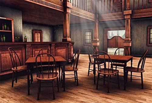 Renaiss 2.5x1.8m Western Cowboy Saloon Bar Toile de Fond Vintage Wild West Photographie Toile de Fond Enfants Adultes Portrait Shoot Photo Booth Shoot Accessoires de Studio en Vinyle