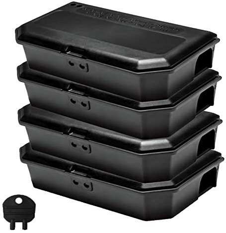 Mice Mouse Bait Boxes Tamper Resistant Universal Hold Mice Poison Safely Away Children & Pets (Pack of 4 No Poison)