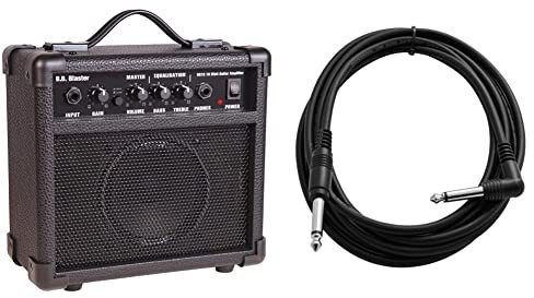 Kinsman BB10 Blaster 10W Amp - Black & Guitar Cable - Bass Keyboard E-Drums Instrument Lead - Straight/Angled - 6.35mm 1/4 Jacks - 3m Cable - TIGER GAC42