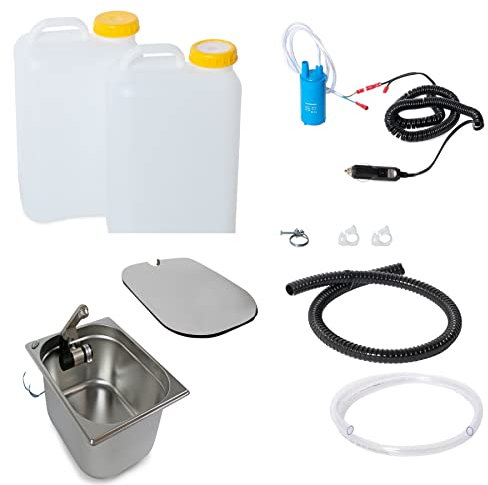 12V DIY Camping Miniküche Bausatz Wohnmobil Caravan 325x265x150 Integr. Wasserhahn + Abdeckung Weiß 19 Liter (ad-ideen)