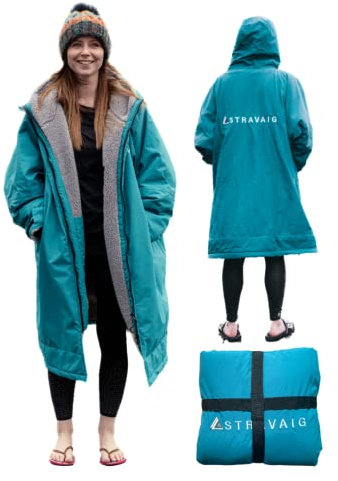 Adult Waterproof Changing Robe Super Soft Fleece Lining-Windproof, Waterproof to 10,000mm Oversized Coat for Changing Swimming and Watersports. With Compression Straps (Large, Teal)