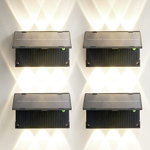 4 Stück Solarleuchte für Außen Solarlampe Aussen Solar Wandleuchte IP65 wasserdichter Wandstrahler, Einstellbares Licht 3 Farben und 180° Winkel, Dunkellichtsensor, für Garten Terrasse Wandlampe