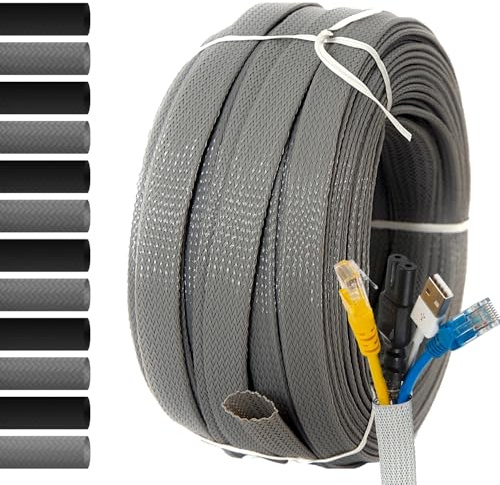 MarketConnect® Gaine Câbles Expansible Ø 50mm, L 25m • Range, Protège et Cache les Câbles • GRIS • INDUSTRIEL STANDARD