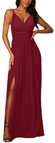 JENJON Vestido de Mujer Elegante Manga Corta Casual Fiesta Cuello en V Largo para Mujer A-línea Vestidos Sin Mangas Summer A-Rojo XXL