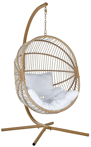 Hängesessel aus beige Rattan mit Metallgestell Acri