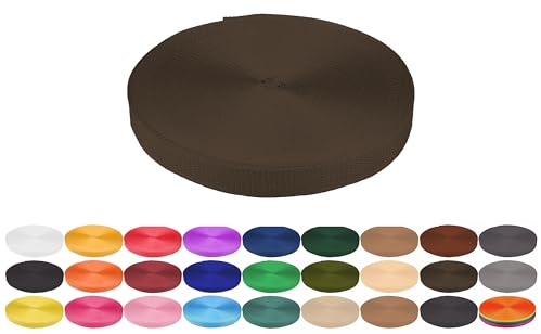 Gurtband 5 Meter aus Polypropylen PP- Gurtband Taschengurtband Breiten 20 mm 25 mm 30 mm 40 mm zur Auswahl (hier Dunkelbraun 20 mm)