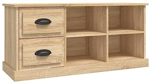 vidaXL Stylish TV Cabinet with Drawers - Sonoma Oak Colored Engineered Wood TV Stand - Versatile Install - Suitable for Living Room or Bedroom