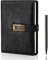 WEMATE Diary with Lock, A5 PU Leather Journal with Lock 240 Pages, Vintage Lock Journal Password Protected Notebook with Pen & Gift Box, Lock Diary Planner Organizer for Men and Women, 8.6x5.8in Black
