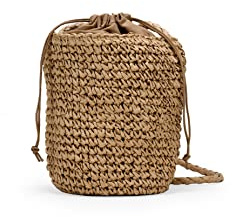 BOSANOVA Kleine Tasche im Sack-Stil aus Esparto-Material mit Kreuzgriff-Details und Rüschenverschluss mit Innentasche., Rostbraun, Talla única, Lässig