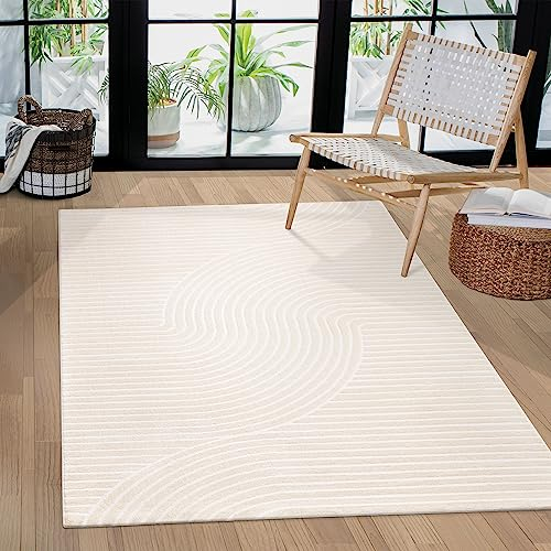 Paco Home Teppich Wohnzimmer Schlafzimmer Modern Kurzflor Skandinavisches Boho Muster Regenbogen japandi Geometrisch 3D Effekt Creme, Grösse:120x170 cm, Farbe:Creme 5