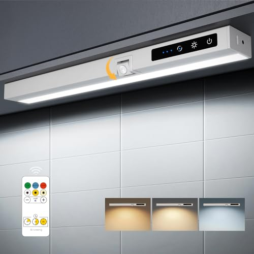 GOVSSING Luz Armario Sensor Movimiento Interior a Pilas, Luz Cocina Bajo Mueble con Control Remoto, Recargables Luces LED Armario 4000mAh con Magnética, Luces Armario para Pasillo Escalera Garaje