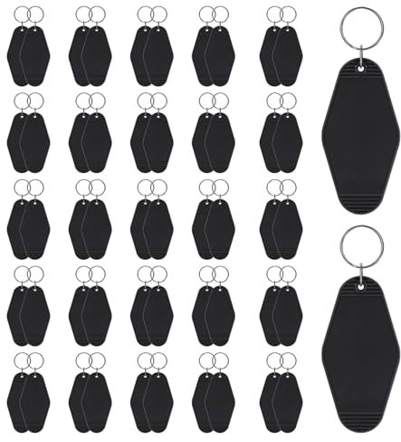 PATIKIL Vintage Motel Keychain, 50 Pack Blank Hotel Keychains Rhombus Retro Key Tag for DIY Crafts Ornament Backpack Luggage Labels Tags, Black