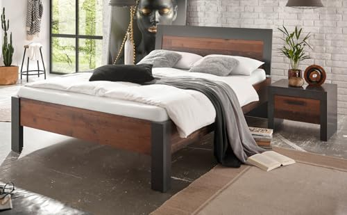 Bettanlage Bett 140 x 200 cm in Used Wood Shabby und grau Matera Schlafzimmer Set 2-teilig mit Einzelbett und Nachttisch im Shabby Chic Design Ward (Set 1)