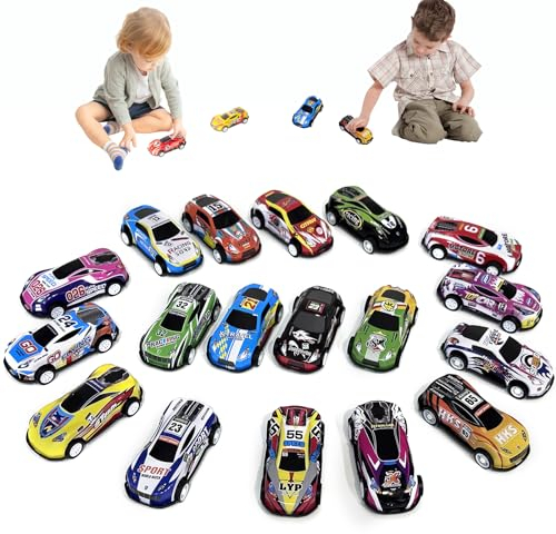 Juxtaposia 18 Stück Mini Auto Spielzeug Set,Aufziehautos mit Rückzug Kleine, Zurückziehen Katapult Auto,Geeignet für 2-6 Jahre Kleinkinder Spielen drinnen und draußen