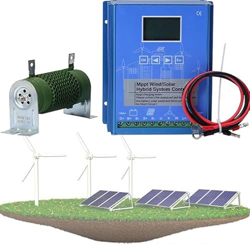 HENGJINGTR Contrôleur De Charge Solar Hybride MPPT SOLAR HYBRID MPPT 24V 48V 1500W Avec Un Déchargeur Adapté Au Générateur D'éoliennes De 1000W 500W Contrôleur De Système De Panneau Solaire (Bleu),12v