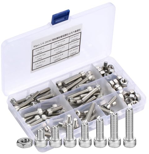 Head Imperial Bolts 90pcs 1/4-20UNC Stainless Steel Hex Socket Cap Head Bolts Hex Screw Assortment Kit