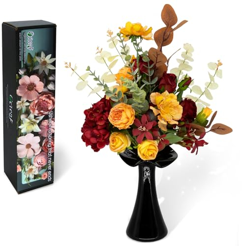 Oc'leaf Künstliche Blumen Rosen - Kunstblumen Blumen wie echt für DIY Hochzeit Partei Tischaufsätze Blumenarrangement Heim Deko Blumen für Sich selbst, Familie, Freunde, Mutter (Herbstrot)