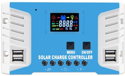 POWLAND 30A Solarladeregler 12V 24V PWM Solar Laderegler Max PV-Eingangsspannung 50V DC mit 5V Dual USB Port großes LCD Anzeige für Blei-Säure- und Lithium-Batterien