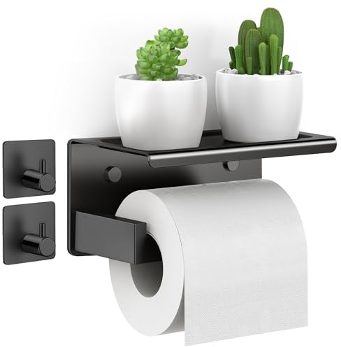 AIKER Porte Papier Toilette,Haute Qualité Version Améliorée du Support Papier Toilette Allongé De 19.5 CM Et Ruban Adhésif Résistant sans Trace,304 Acier Inoxydable Porte Papier Toilette Mural-Noir