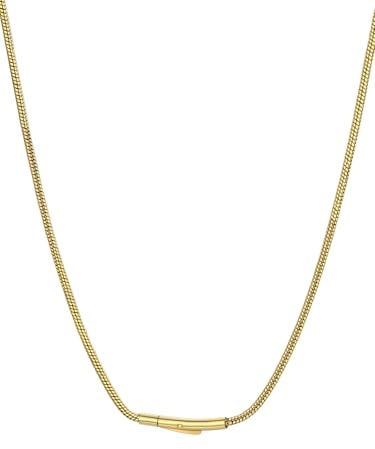 FOCALOOK Mens Gold Rope Chain 22inch 2mm Round Thin Stainless Steel Snake Chain Gold Plated Herringbone Necklace Chain for Women