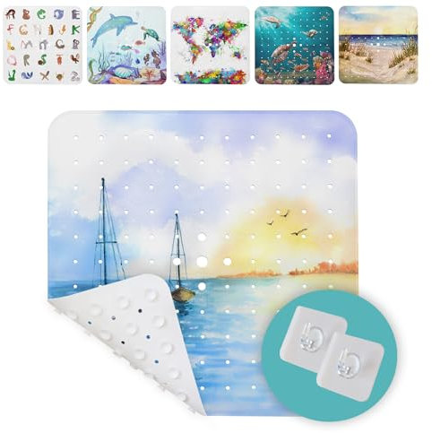 arteneur® - Duschmatte rutschfest 53x53 cm | Antirutschmatte Dusche | Inkl. Aufhängung | Schimmelresistent | Maschinenwaschbar | BPA frei | Rutschmatte Dusche Segelboot