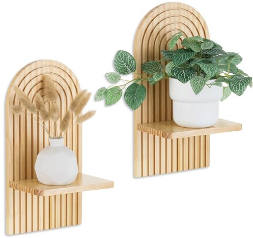 Walasis Wandregal Holz Boho Wanddeko: Holz Wand Deko Kinderzimmer Wand Regale Klein Pflanzregal für Wohnzimmer Schlafzimmer (Natur)