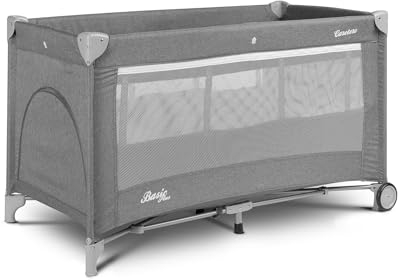 CARETERO Basic Plus Baby Reisebett mit Matratze 120x60 cm - Faltbares Reisebett für Babys bis 15 kg - Ab Geburt bis 4 Jahre - Inkl. Transporttasche - Grau