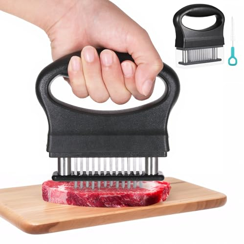 WUISOLQP Steaker Fleischzartmacher, Abnehmbare Steaker für Fleisch mit Reinigungsbürste & 48 Edelstahl Ultra Sharp Nadel Klingen zum Zartmachen von Rind/Huhn/Schwein