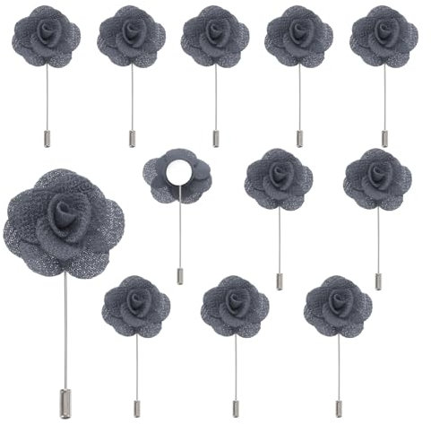 QUARKZMAN 12Pcs Épinglette Boutonnière Camélia Gris Accessoire Boutonniere Corsage Broches Boutonnières pour Cérémonie de Mariage Anniversaire Bal de Promo Dîner Formel Fête