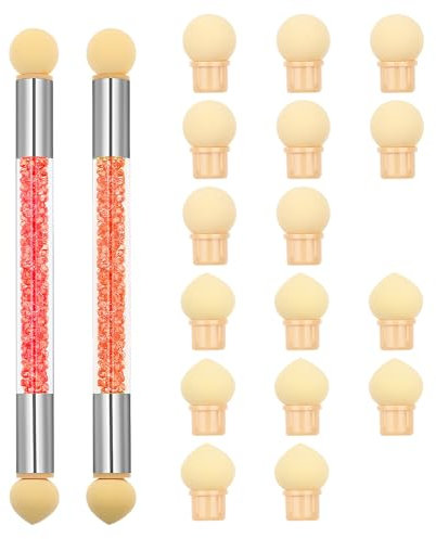 WLLHYF 18PCS Nail Sponges for Ombre, Nail Gradient Sponge Pen Round Double-Head Sponge Nail Brush Rhinestone Handle Acrylic Nail Painting Brush for Gel Nails DIY Art Design(Red/Orange)