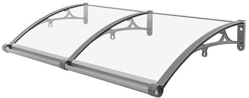 JUDEMII Tettoia per porta d'ingresso con foro di scarico, tettuccio per porta d'ingresso, 120 x 60 cm, in lega di alluminio, copertura trasparente ad arco fino a 200 kg, tettoia per balconi, tetti,