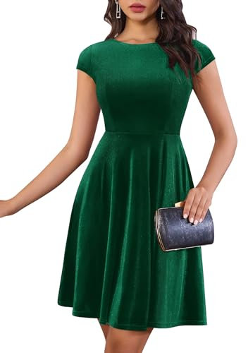 Dressystar Damen Weihnachtskleid Samtkleid Damen Knielang Kleider Rockabilly Kleider Damen Cocktailkleid Festliches Kleid Grün 1956SR DarkGreen XL