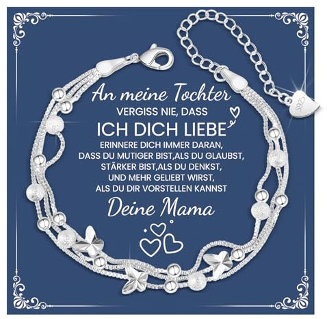 CheersLife Tochter Armband,Armband Silber 925 Damen Schmetterling 3-Lagige Kette Armbänder,Geschenk für die Tochter Armband Das Geburtstagsgeschenk Für Töchter Mädchen Tochter Weihnachten X Geschenke