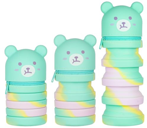 AMFUN Astuccio 2 in 1 in Morbido Silicone, Astuccio in Morbido Silicone per la Scuola, Portapenne da Tavolo Chiusura con Cerniera per Unisex Bambini Ragazzi, Allungabile