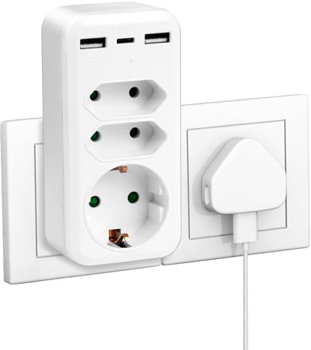 Ainiv 6 in 1 Mehrfachstecker Steckdosenadapter mit 1 PD18W USB C, 4000W/16A 3 Fach Mehrfachsteckdose mit 3 USB Steckdose Steckdosenleiste, Steckdosenadapter für Phone und Haushaltsgeräte
