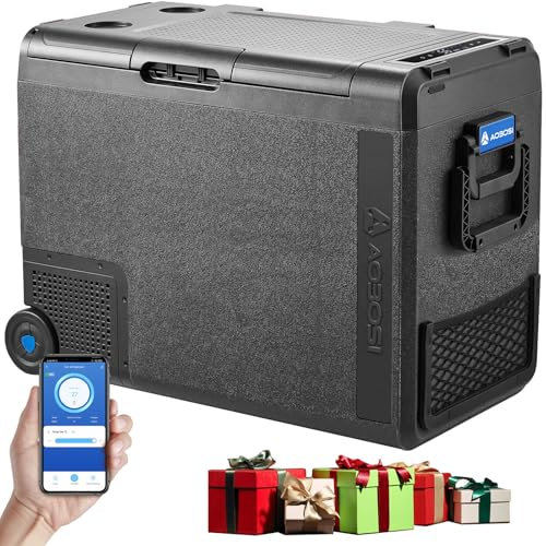 AAOBOSI Kompressor Kühlbox 58L, Kühlbox Auto -20°C bis 20°C, Kühlbox Elektrisch Mit USB-Anschluss, Robuste Kühlbox 12/24V 230V für Autos, Lastwagen, Boote, Wohnmobile, Camping und Angeln