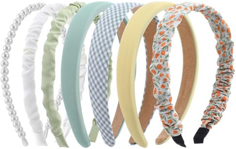 COMNICO Lot de 7 bandeaux tendance pour femmes, filles, bandeaux antidérapants en tissu mignon, couleurs multiples, accessoires de cheveux pour femmes, filles et enfants (vert)