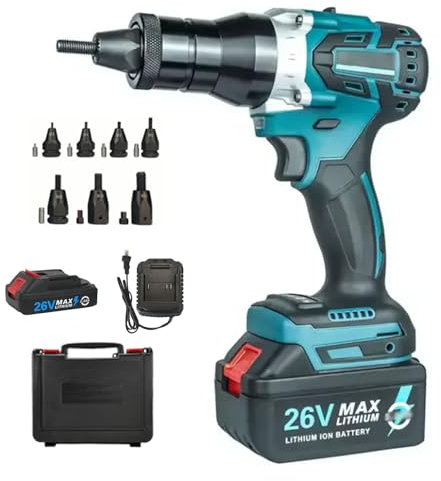 guoyjmm Pistole per Rivetti Senza Fili, Pistola rivettatrice elettrica Senza spazzole con Luce LED, per Dadi M3/M4/M5/M6/M8/M10/M12,per Rivetti, Inserti Filettati,2200mAh