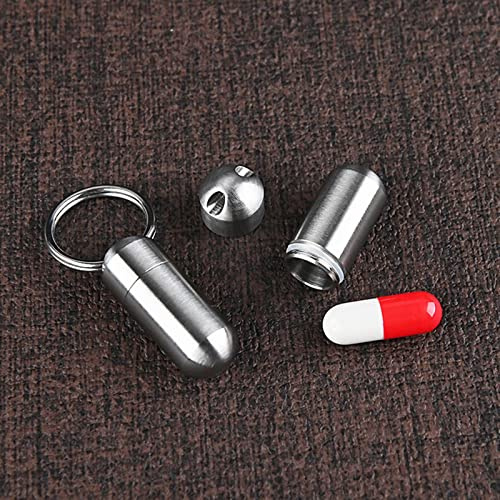 Tissting Tragbare Medikamentenflasche, Kompakte wasserdichte Pillendose als Schlüsselanhänger aus Edelstahl, Mini-Apotheke für Vitamine und Tabletten, für Outdoor-Abenteuer und Reisen
