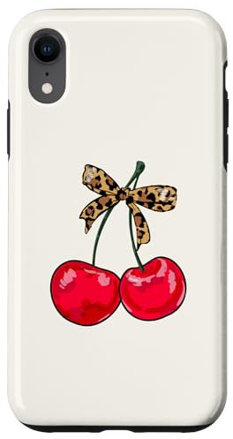 Leopard Print Bow Cherries Girly Aesthetic Case for iPhone XR
