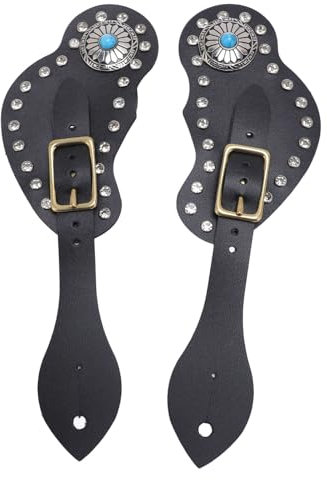 CHEOTIME 2 Stück Western-Sporenriemen aus Leder für Cowboy-, Herren- und Damenstiefelausrüstung, verstellbare einlagige Sporenriemen, Stiefelriemen für Cowboystiefel (Schwarz)