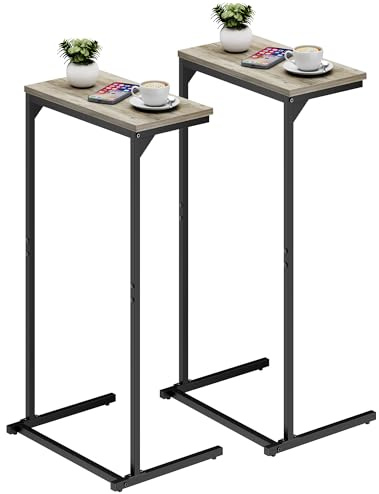 TUTOTAK C Shaped Side Table, Set of 2, Small End Table, 28.7 inch Tall Couch Sofa Table, Living Room, Bed Room, Greige V1TB01BG0712EU