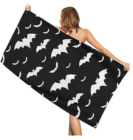 Newhomestyle Fledermaus-Halloween-Strandtuch, Mikrofaser, schnell trocknend, super saugfähig, dünn, leicht, schwarz, übergroße Pool-Handtücher für Dusche, Pool, Camping, Strand, 77 x 153 cm